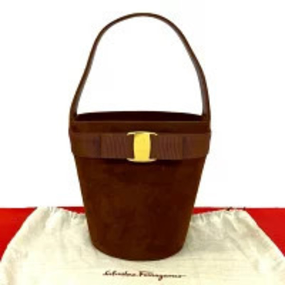 Salvatore Ferragamo Vara Ribbon Suede Leather Shoulder Bag Brown